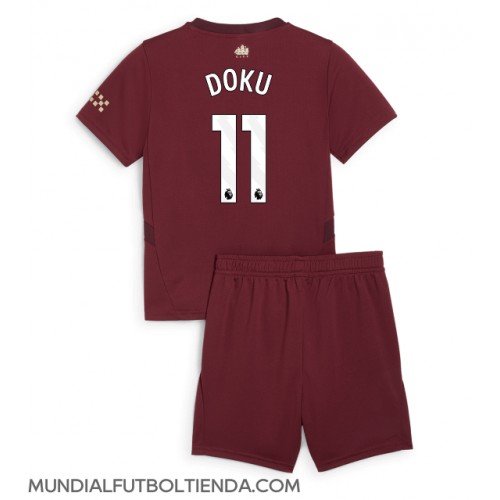 Camiseta Manchester City Jeremy Doku #11 Tercera Equipación Replica 2024-25 para niños mangas cortas (+ Pantalones cortos)